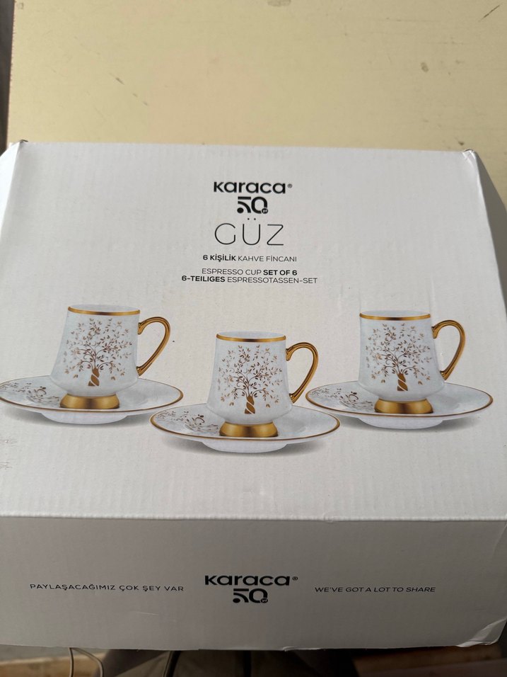 Karaca Güz 6 kişilik Beyaz Altın Detaylı Kahve Fincanı ve Tabağı - Görsel 2