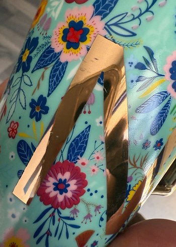 Karaca N harfi Renkli Çiçek Desenli Turkuaz Kupa - Görsel 2