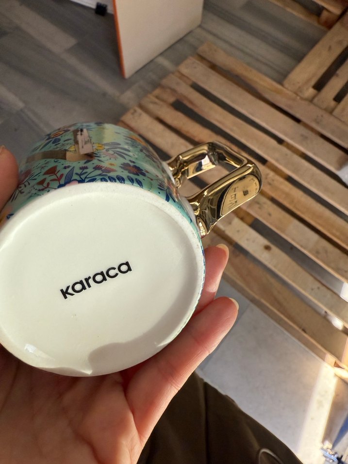 Karaca N harfi Renkli Çiçek Desenli Turkuaz Kupa - Görsel 4