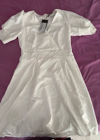 Beyaz Mini Drapeli Mezuniyet, Nikah, Bride, Nişan Elbisesi - Görsel 8