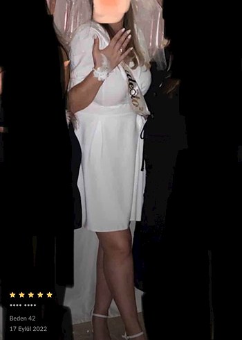 Beyaz Mini Drapeli Mezuniyet, Nikah, Bride, Nişan Elbisesi - Görsel 7