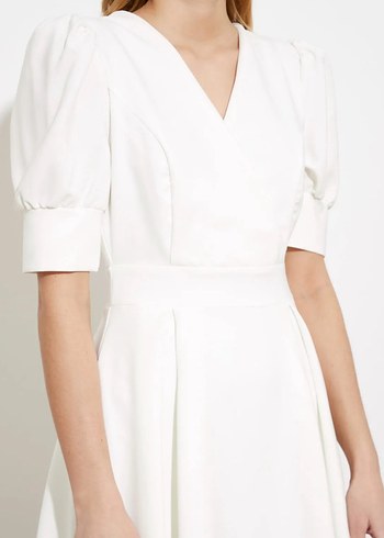 Beyaz Mini Drapeli Mezuniyet, Nikah, Bride, Nişan Elbisesi - Görsel 4