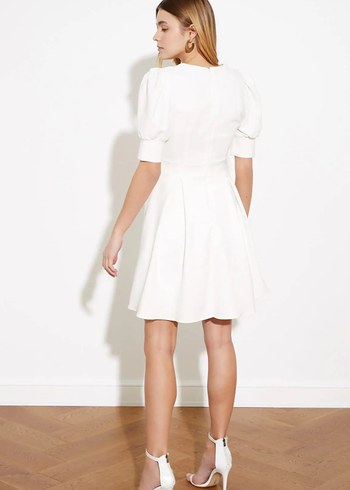 Beyaz Mini Drapeli Mezuniyet, Nikah, Bride, Nişan Elbisesi - Görsel 6