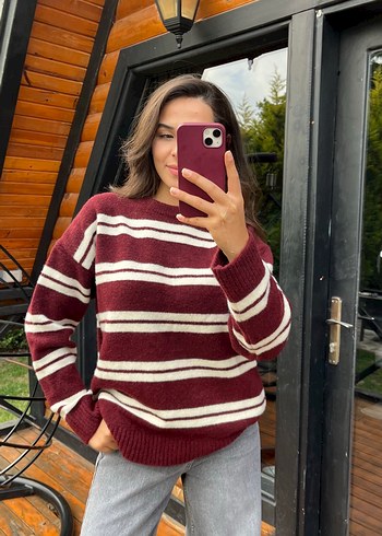 universal Beden Çizgi detaylı yumuşacık Oversize kazak