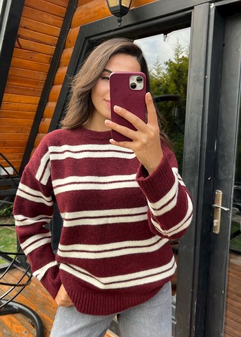 Çizgi detaylı yumuşacık Oversize kazak