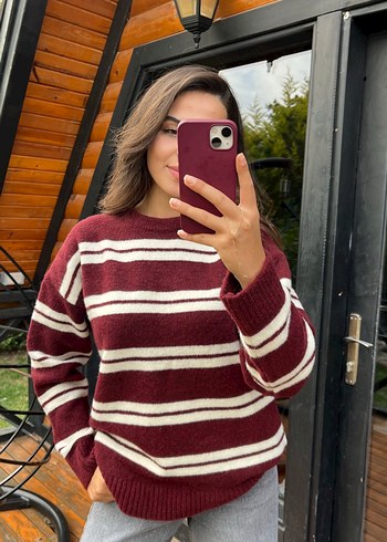 Diğer Çizgi detaylı yumuşacık Oversize kazak
