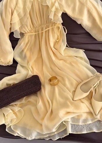 tereyağ sarısı elbise - Görsel 3