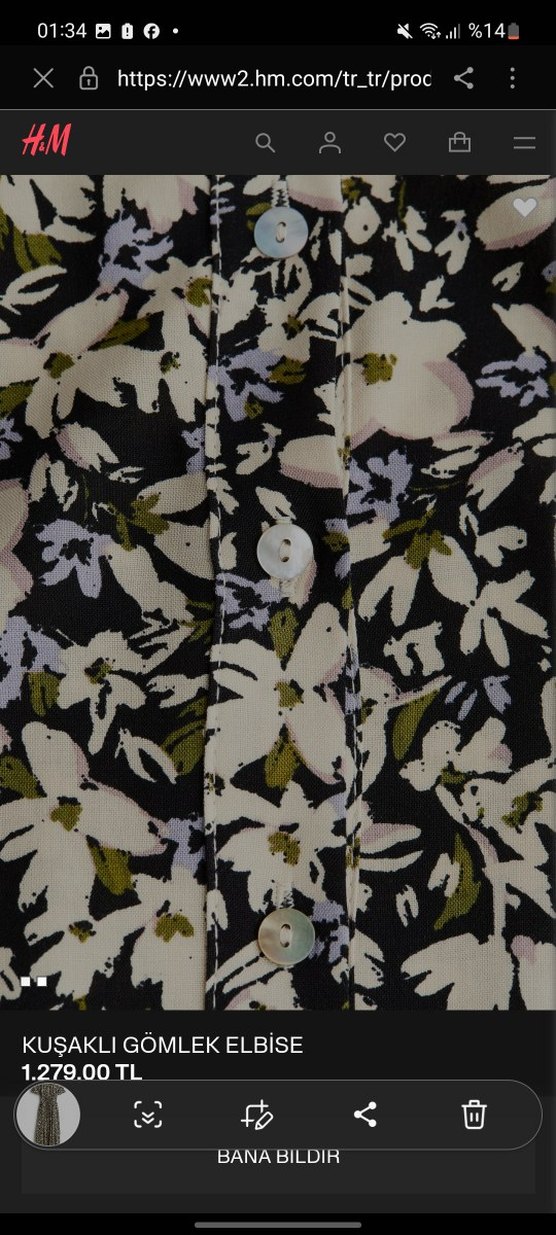 Düğmeli V Yaka Bej Çiçekli Uzun Elbise - Görsel 4