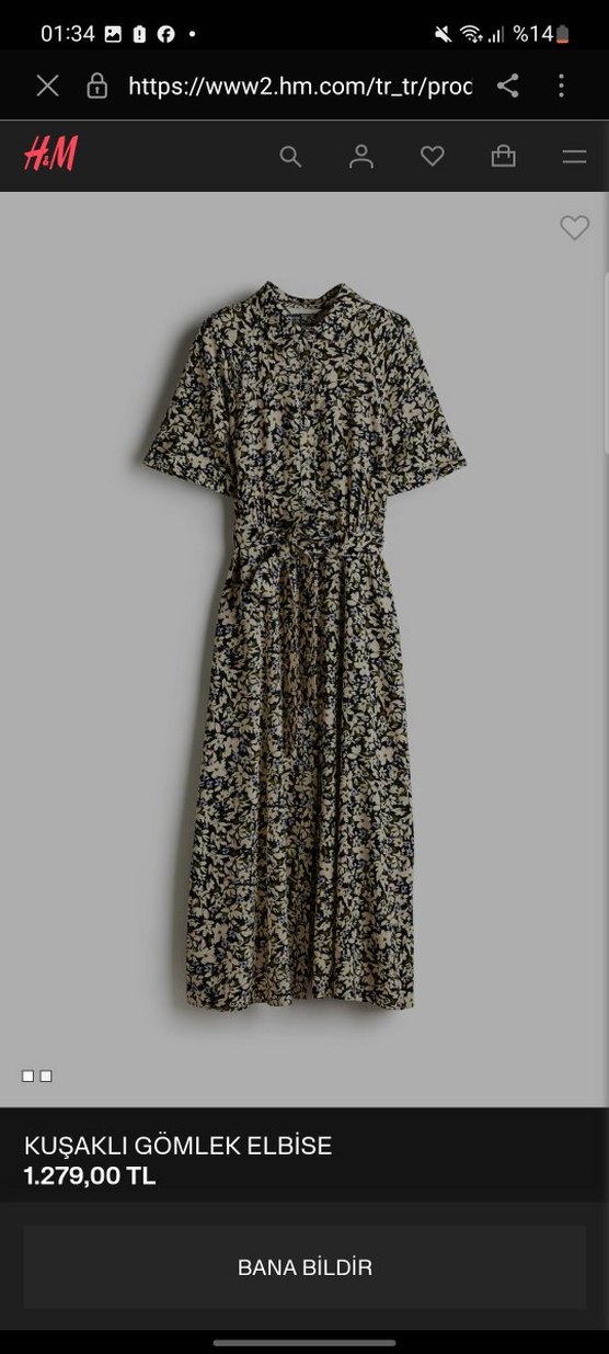 Düğmeli V Yaka Bej Çiçekli Uzun Elbise - Görsel 3