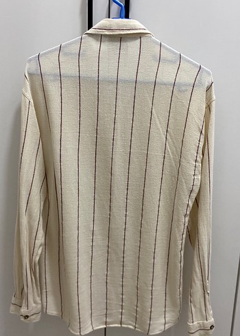 Bej Çizgili Keten Gömlek - Görsel 3