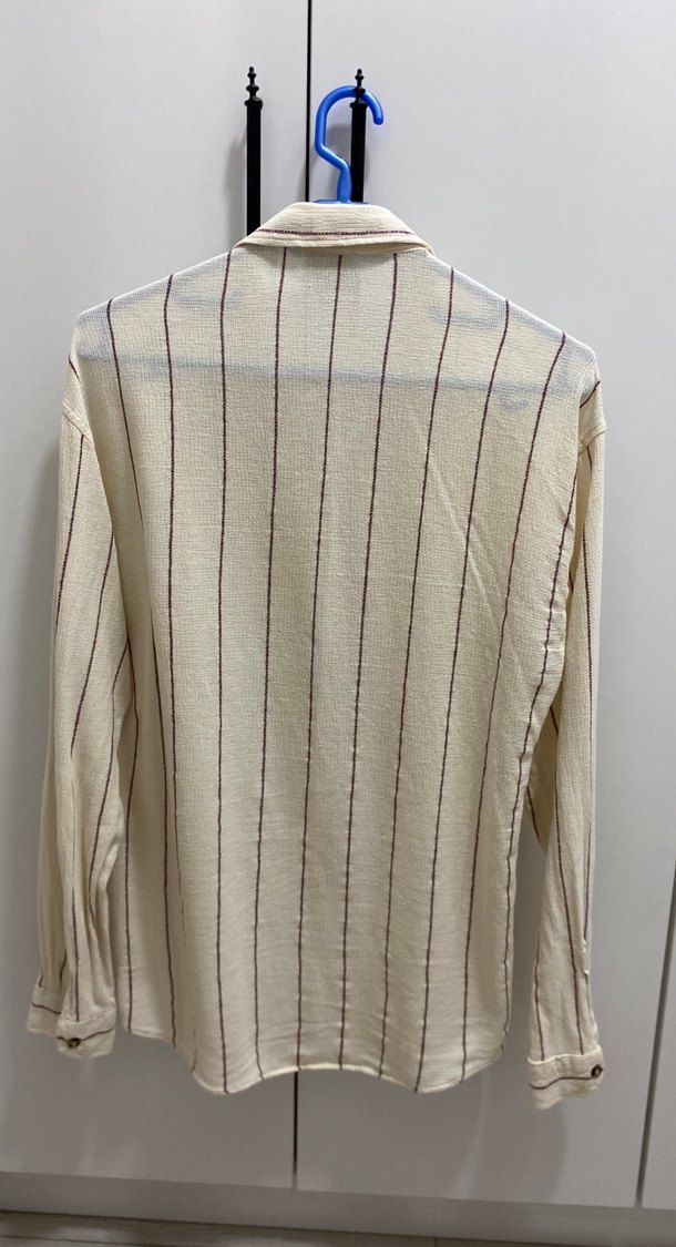 Bej Çizgili Keten Gömlek - Görsel 3