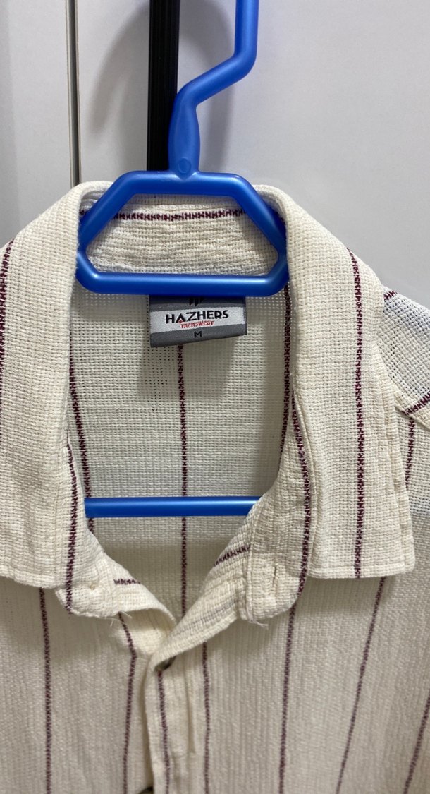 Bej Çizgili Keten Gömlek - Görsel 2