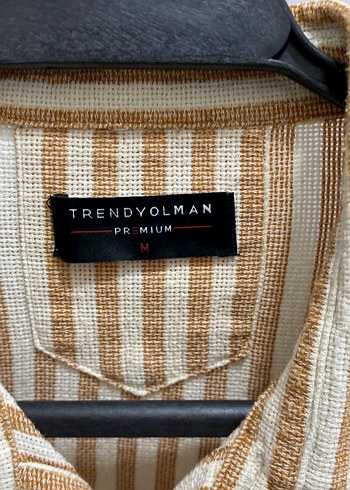 Bej Çizgili Uzun Kollu Keten Erkek Gömlek - Görsel 3