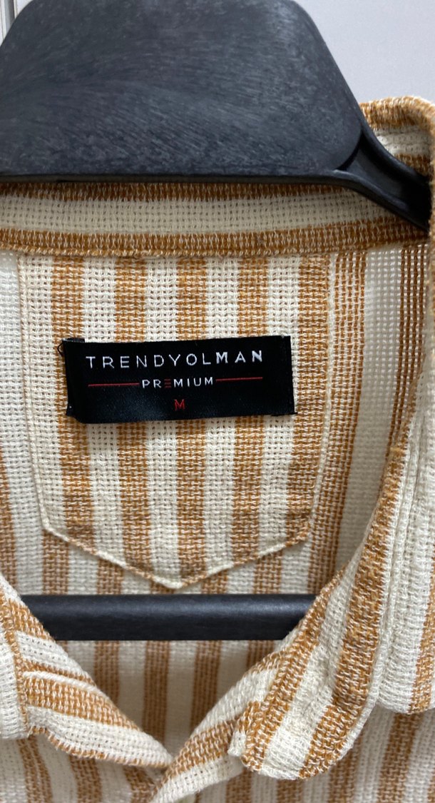 Bej Çizgili Uzun Kollu Keten Erkek Gömlek - Görsel 3