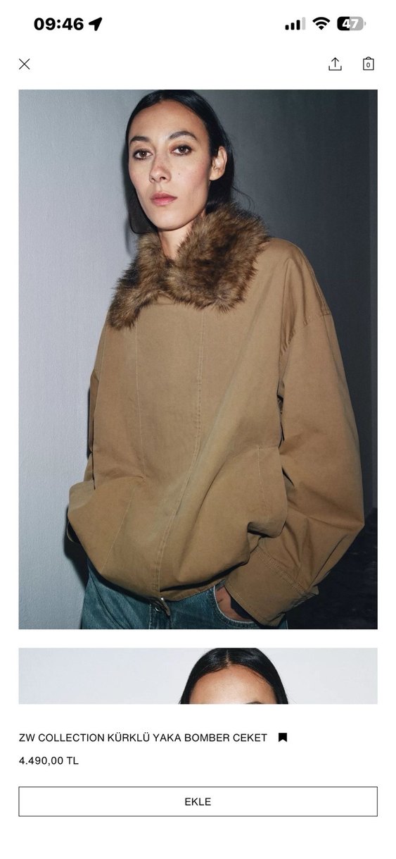 Zara Taba Renkli Kürklü Kadın Ceket - Görsel 4