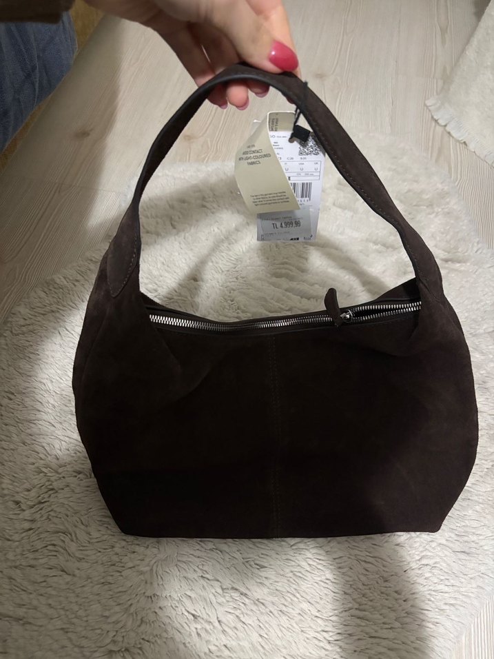 Mango Kahverengi Süet Kadın Omuz Çantası - Görsel 4