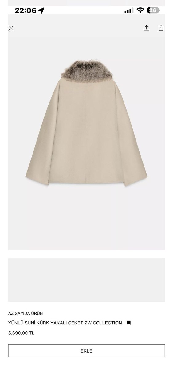 Zara Bej Kürklü Yakalı Midi Kadın Kaban - Görsel 4