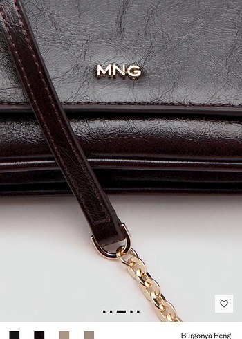 Mango Zincir Detaylı Bordo Deri Kadın Çanta - Görsel 7