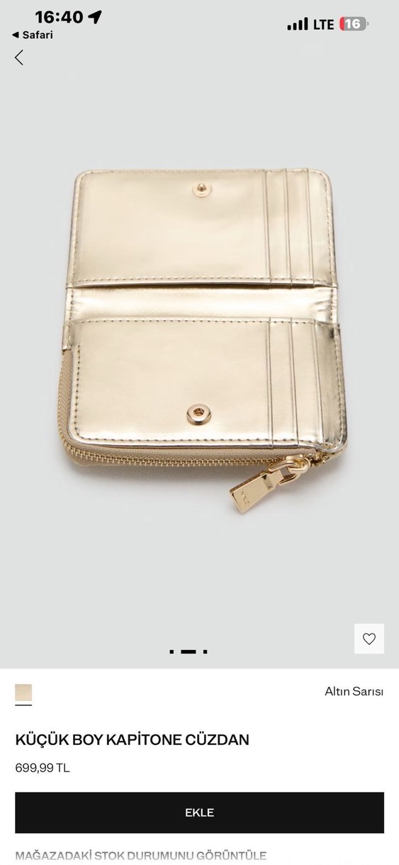 Mango Altın Renk Fermuarlı Deri Cüzdan - Görsel 5