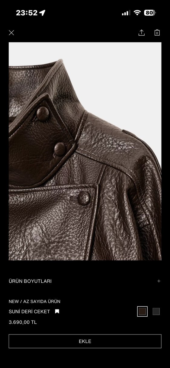 Zara Kahverengi Kemerli Deri Biker Ceket - Görsel 2