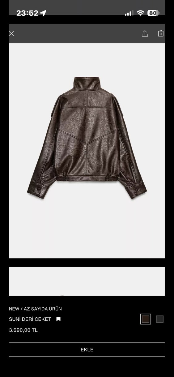 Zara Kahverengi Kemerli Deri Biker Ceket - Görsel 3