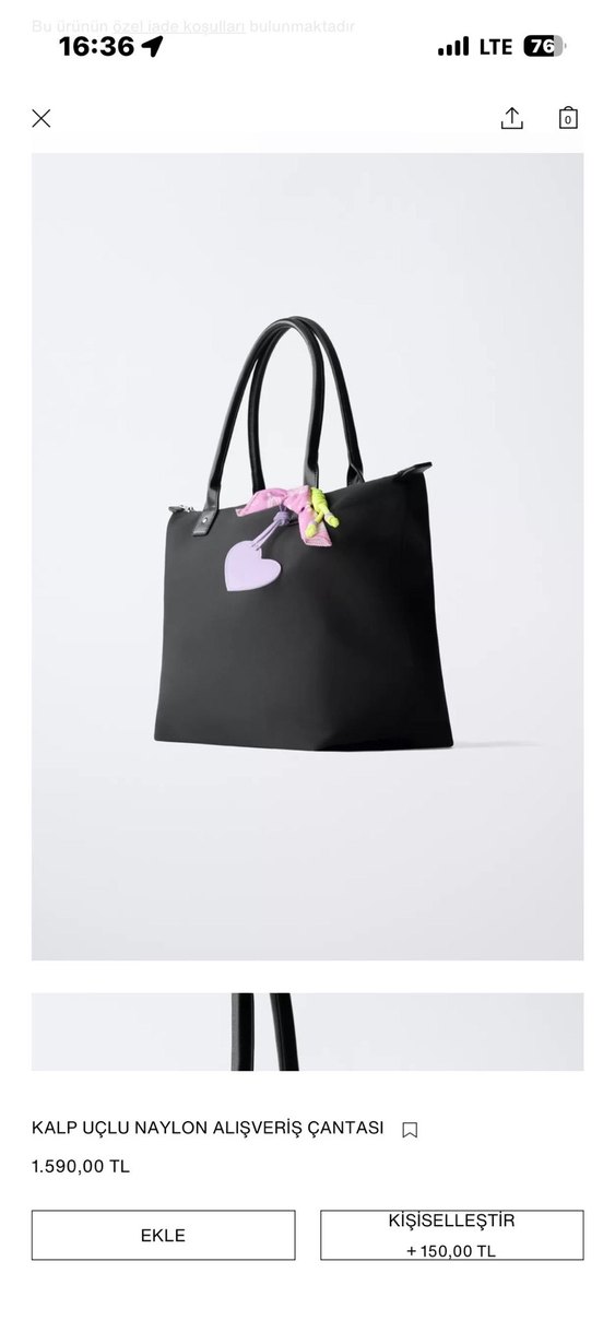 Zara Siyah Kadın Çanta Fiyonk Detaylı - Görsel 4