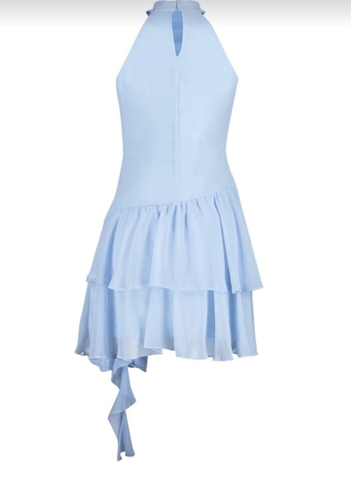 Açık mavi fırfırlı kısa şık elbise - Görsel 3