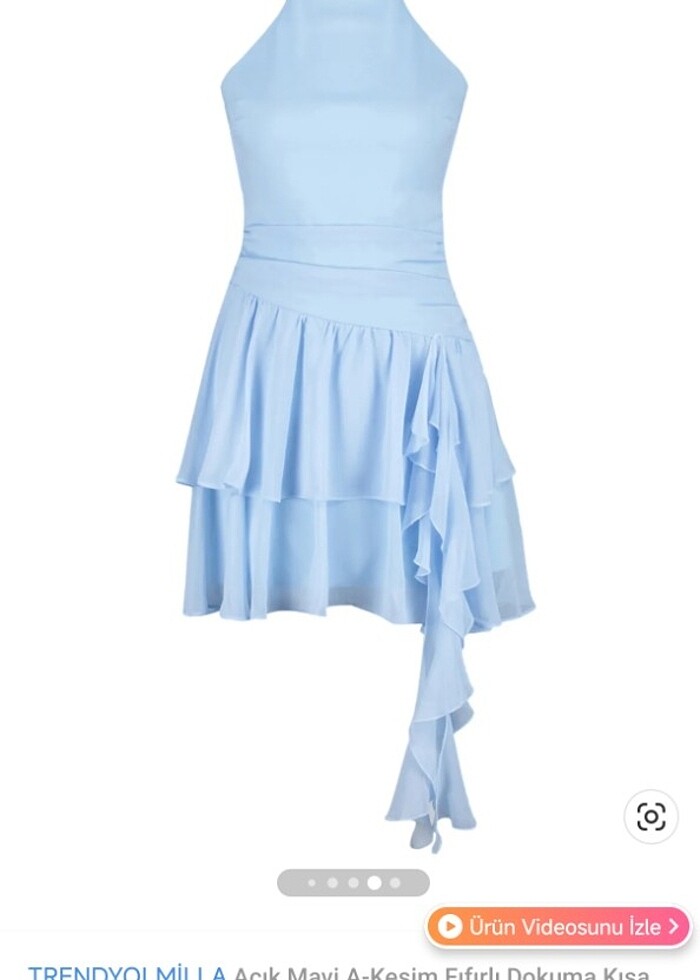 Açık mavi fırfırlı kısa şık elbise - Görsel 2