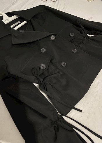 Dugmeli keten kumas ceket - Görsel 4