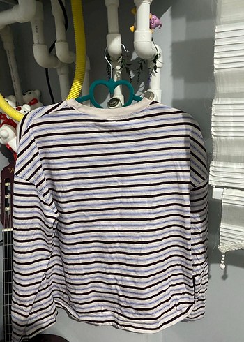 Kadın Çok Renkli Çizgili Pamuklu Sweatshirt - Görsel 2