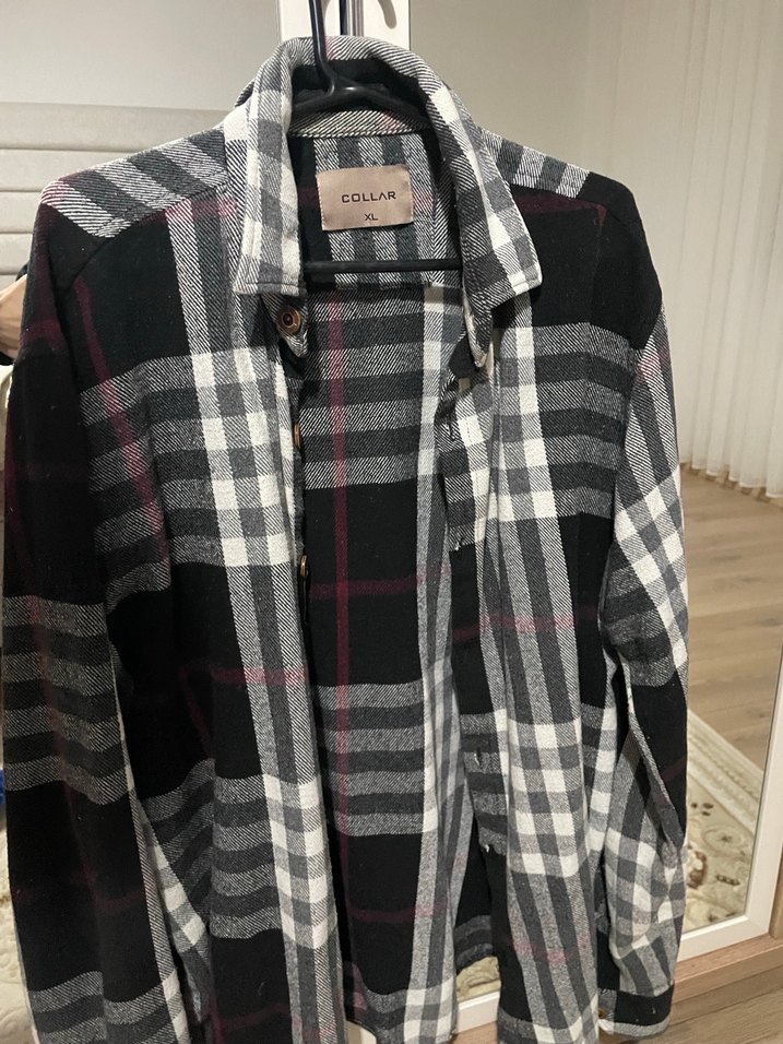 Gri Kareli Pamuklu Düğmeli erkek Gömlek - Görsel 2