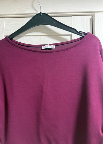 Kayık Yaka Bordo Sweatshirt - Görsel 2