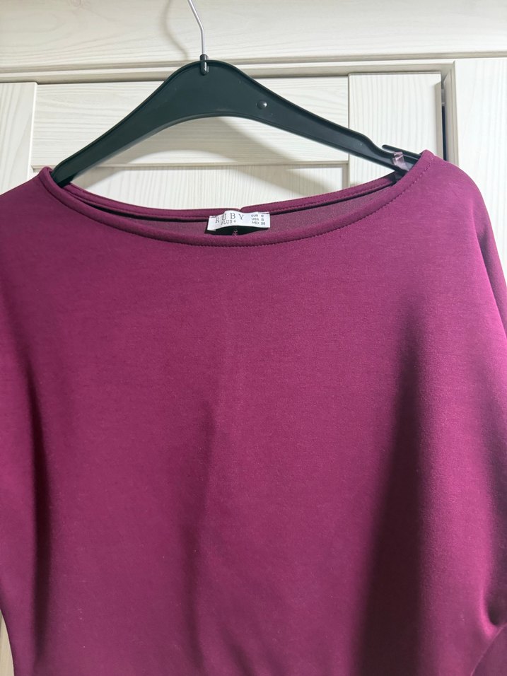 Kayık Yaka Bordo Sweatshirt - Görsel 2