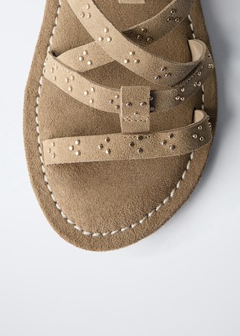 Bej Süet kız çocuk sandalet - Görsel 5