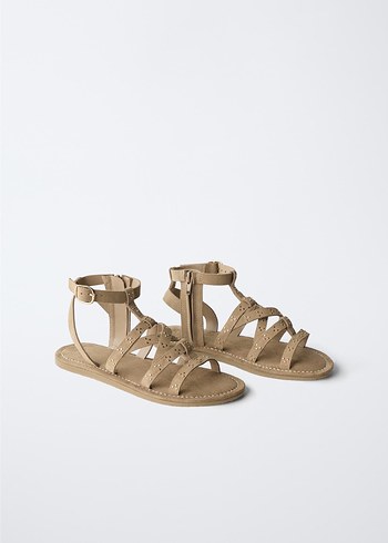 Bej Süet kız çocuk sandalet - Görsel 3