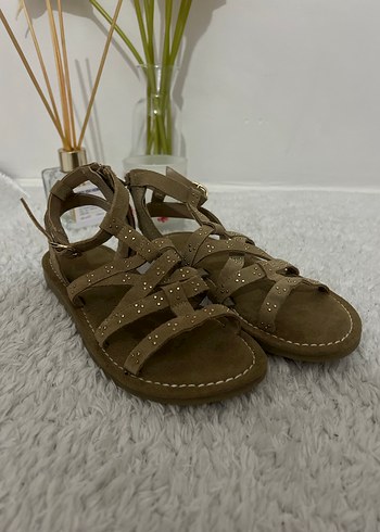 Bej Süet kız çocuk sandalet - Görsel 8