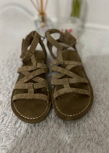 Bej Süet kız çocuk sandalet - Görsel 11