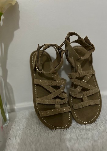 Bej Süet kız çocuk sandalet - Görsel 6