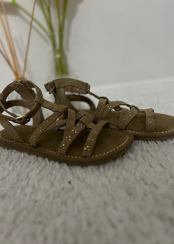 Bej Süet kız çocuk sandalet - Görsel 10