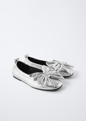 Gri Metalik Fiyonk Detaylı cocuk babet - Görsel 4