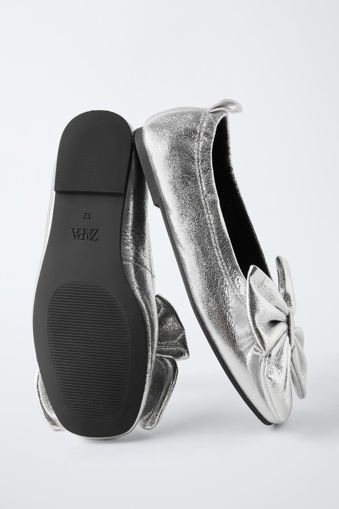 Gri Metalik Fiyonk Detaylı cocuk babet - Görsel 3