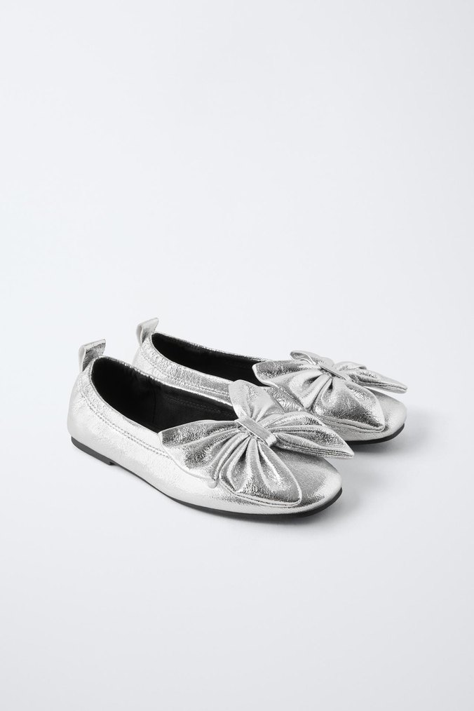 Gri Metalik Fiyonk Detaylı cocuk babet - Görsel 4