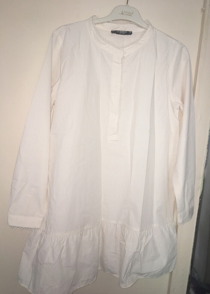 Hakim yaka nakışlı uzun kollu poplin kumaş - Görsel 2