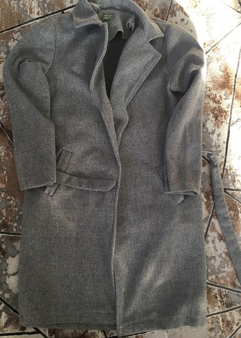 Kadın kaşe Gri Kemerli Uzun Kaban - Görsel 3