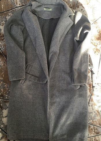 Kadın kaşe Gri Kemerli Uzun Kaban - Görsel 2