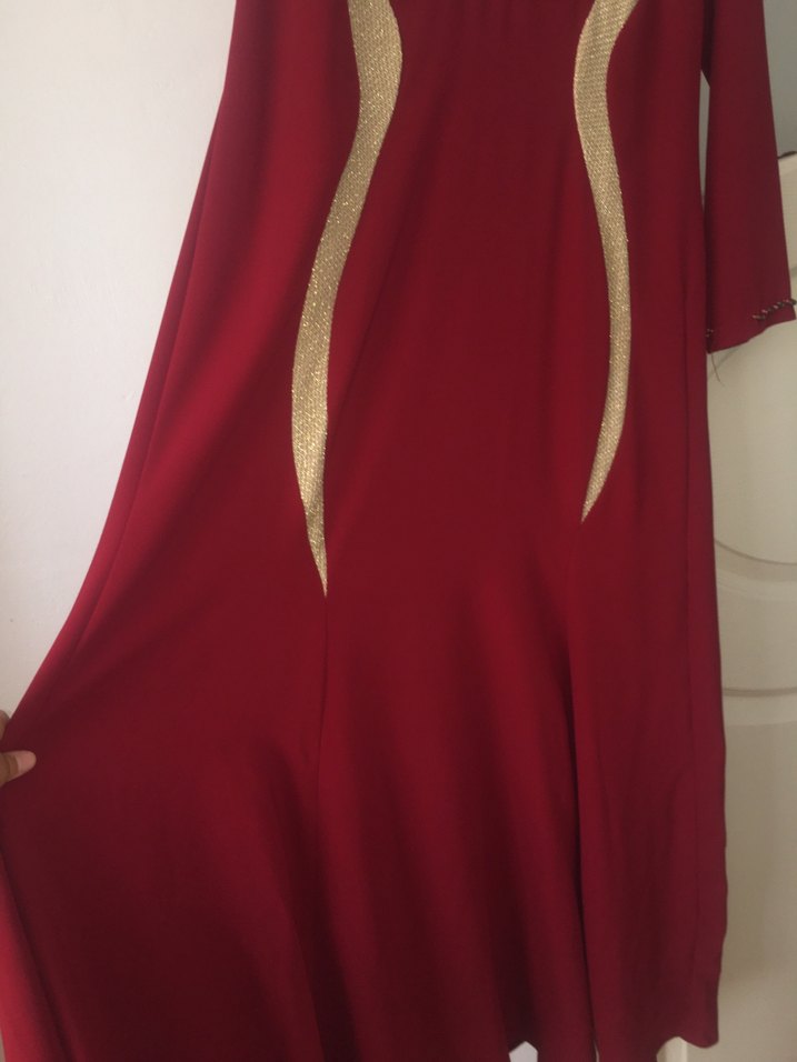 Bordo Uzun Kollu İşlemeli Kadın Elbise - Görsel 4