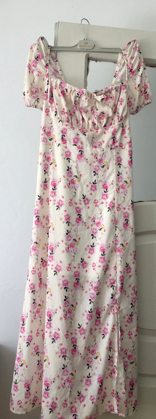 Pembe Çiçekli Uzun Bohem Elbise - Görsel 3