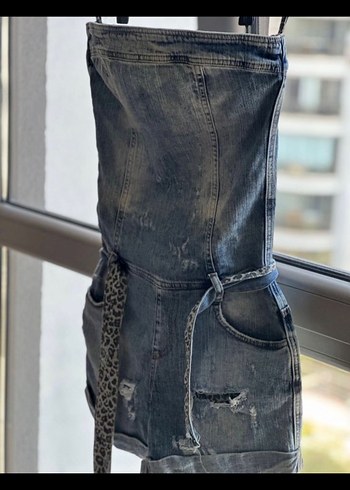 Bershka Kadın Lacivert Denim Mini Tulum