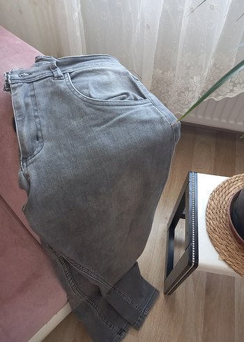 Gri ful likrali buyuk beden Kadın Kot Pantolon