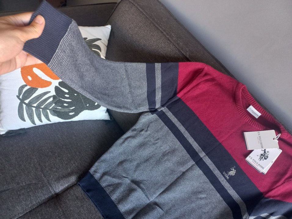 Bordo Gri Erkek Triko Kazak - Görsel 3